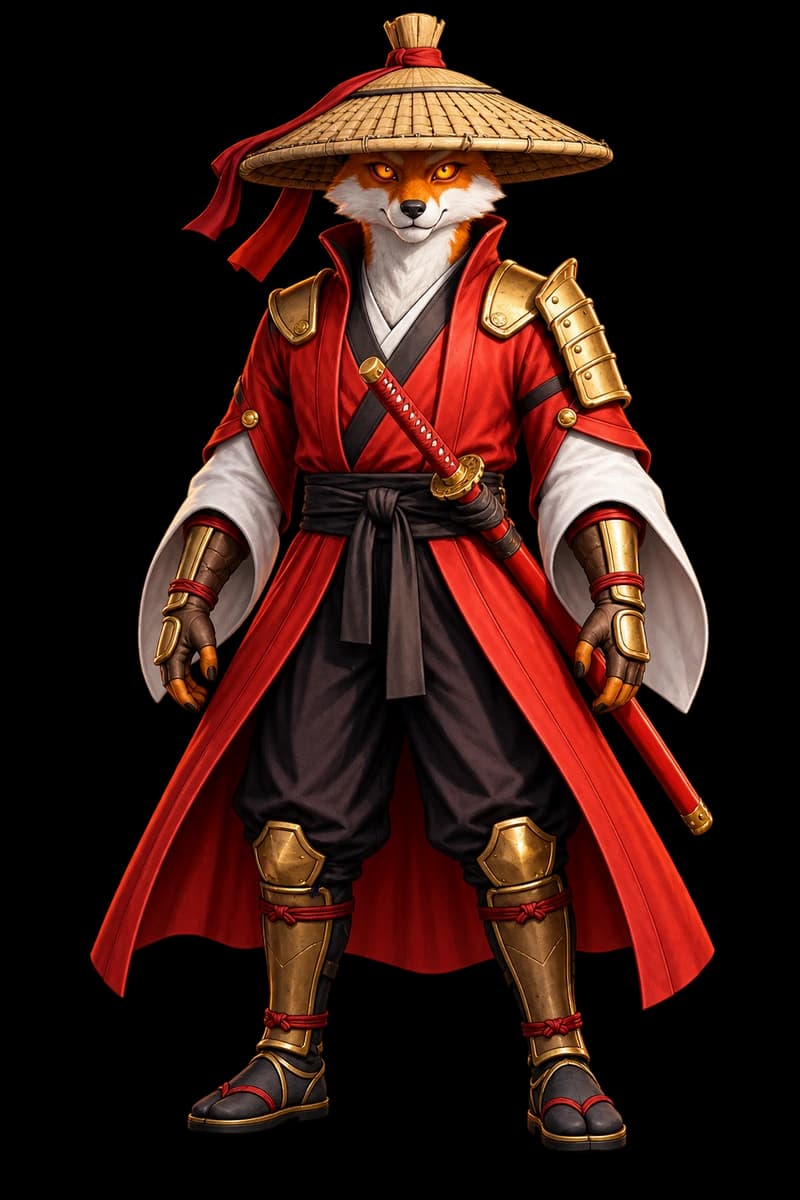 AI-generated, rigged 3D samurai character built in the course