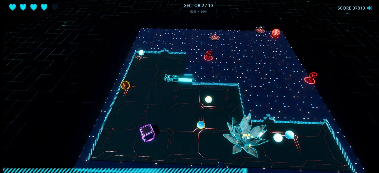Exonix, a Tron-styled 3D remake of Xonix, built with Claude Code and Godot MCP